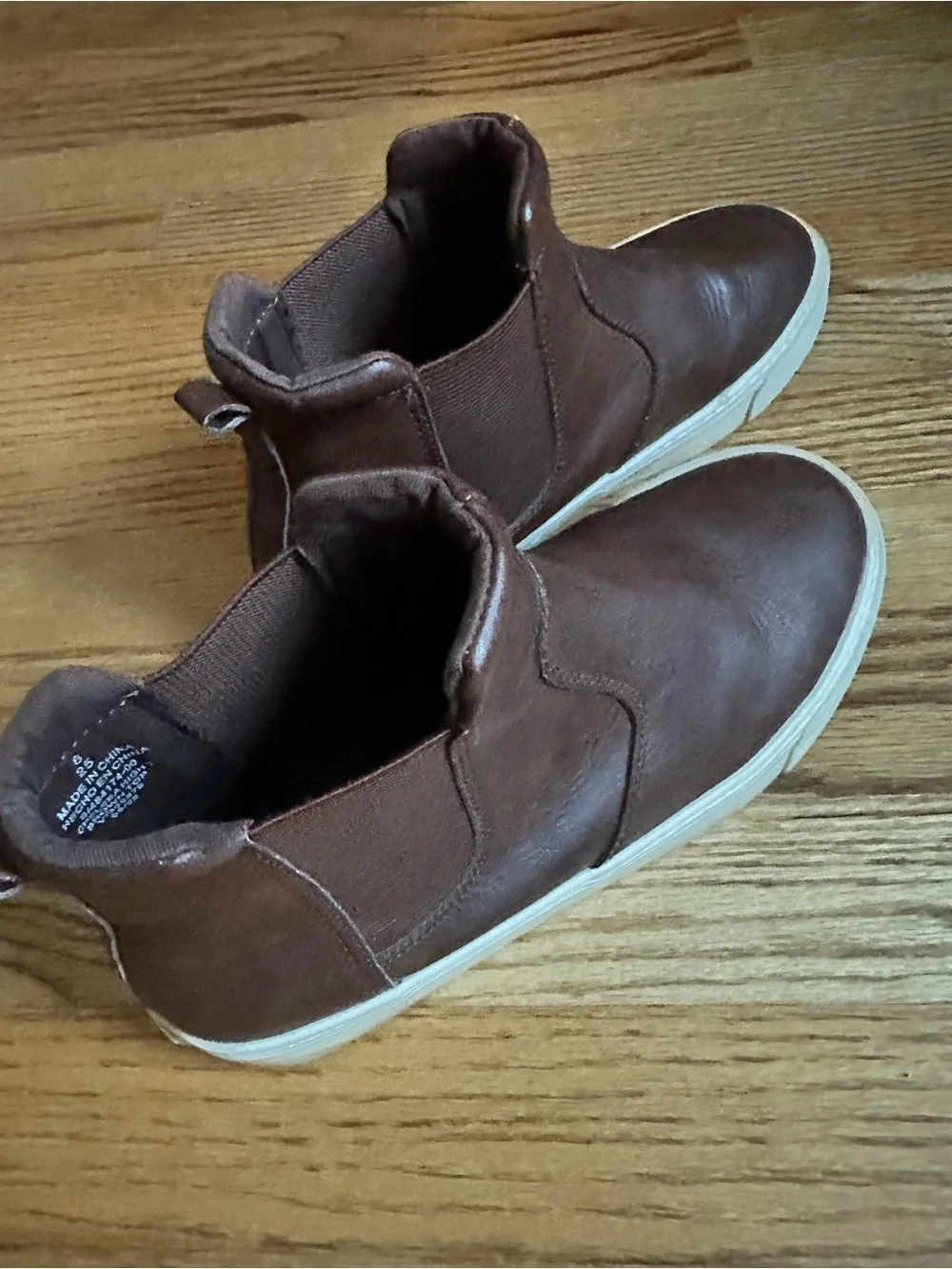 Kids Brown Slip-On Leather-Style High Top Sneakers